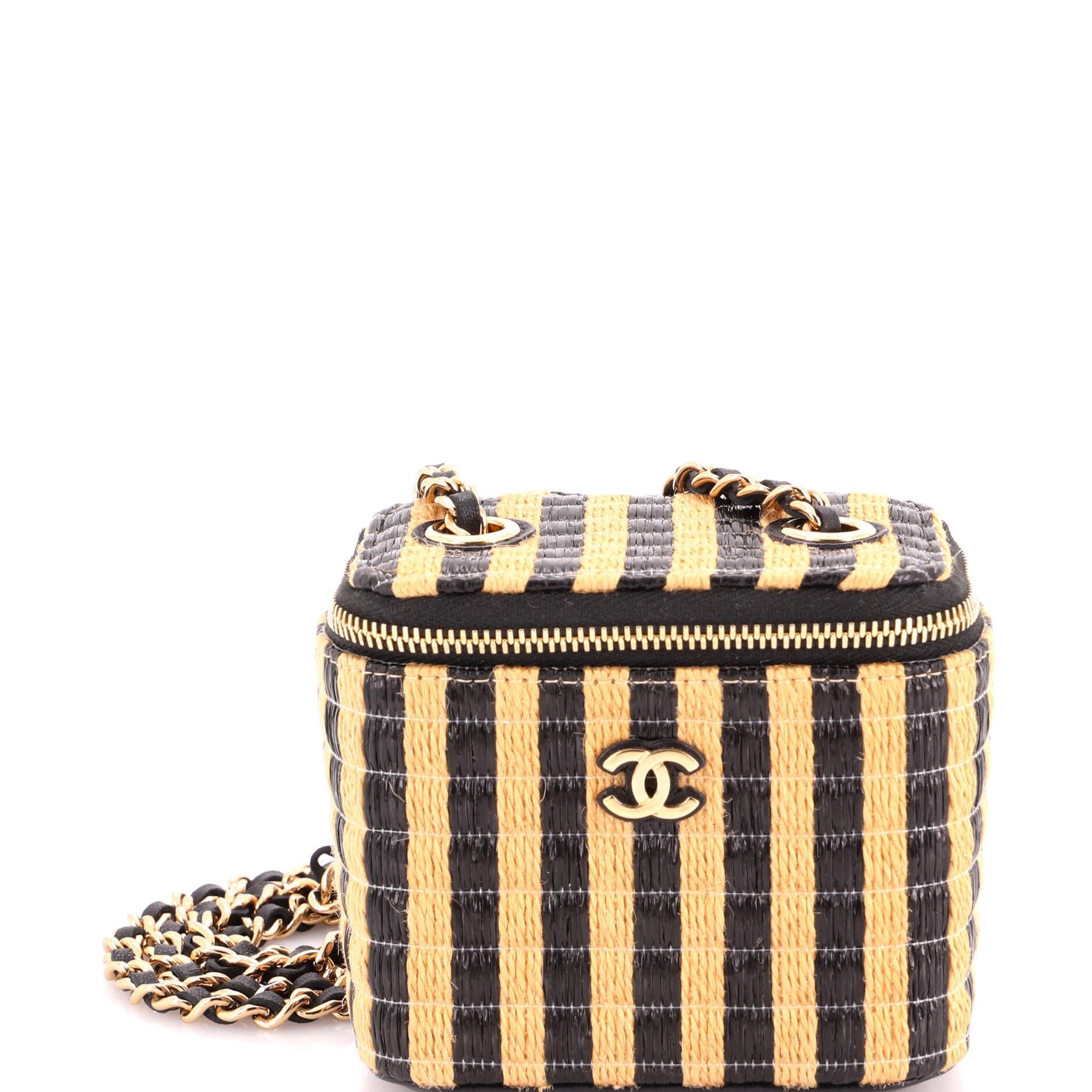 Classic Vanity Case with Chain Striped Raffia and Jute Mini