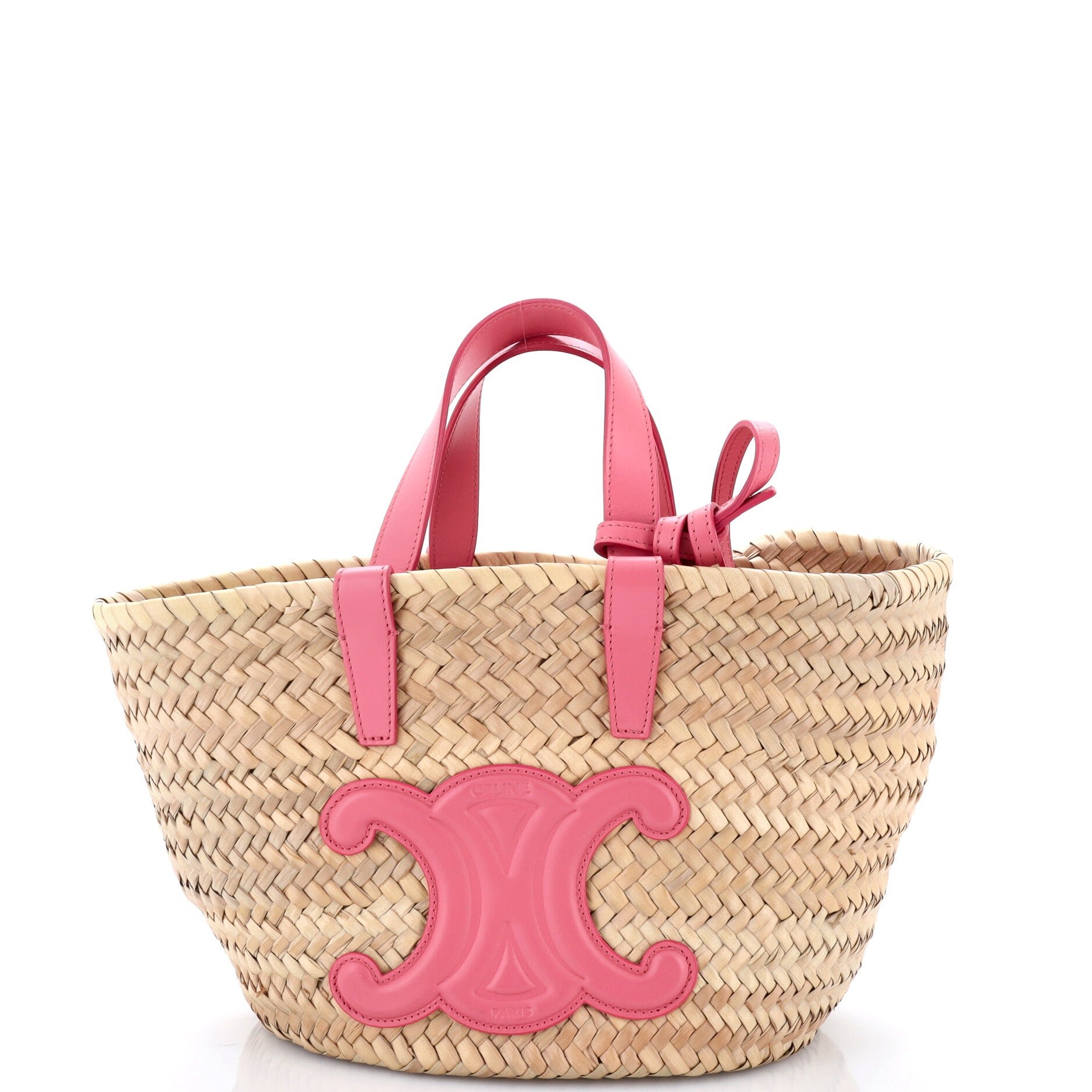 Triomphe Basket Shoulder Bag Raffia with Leather Teen
