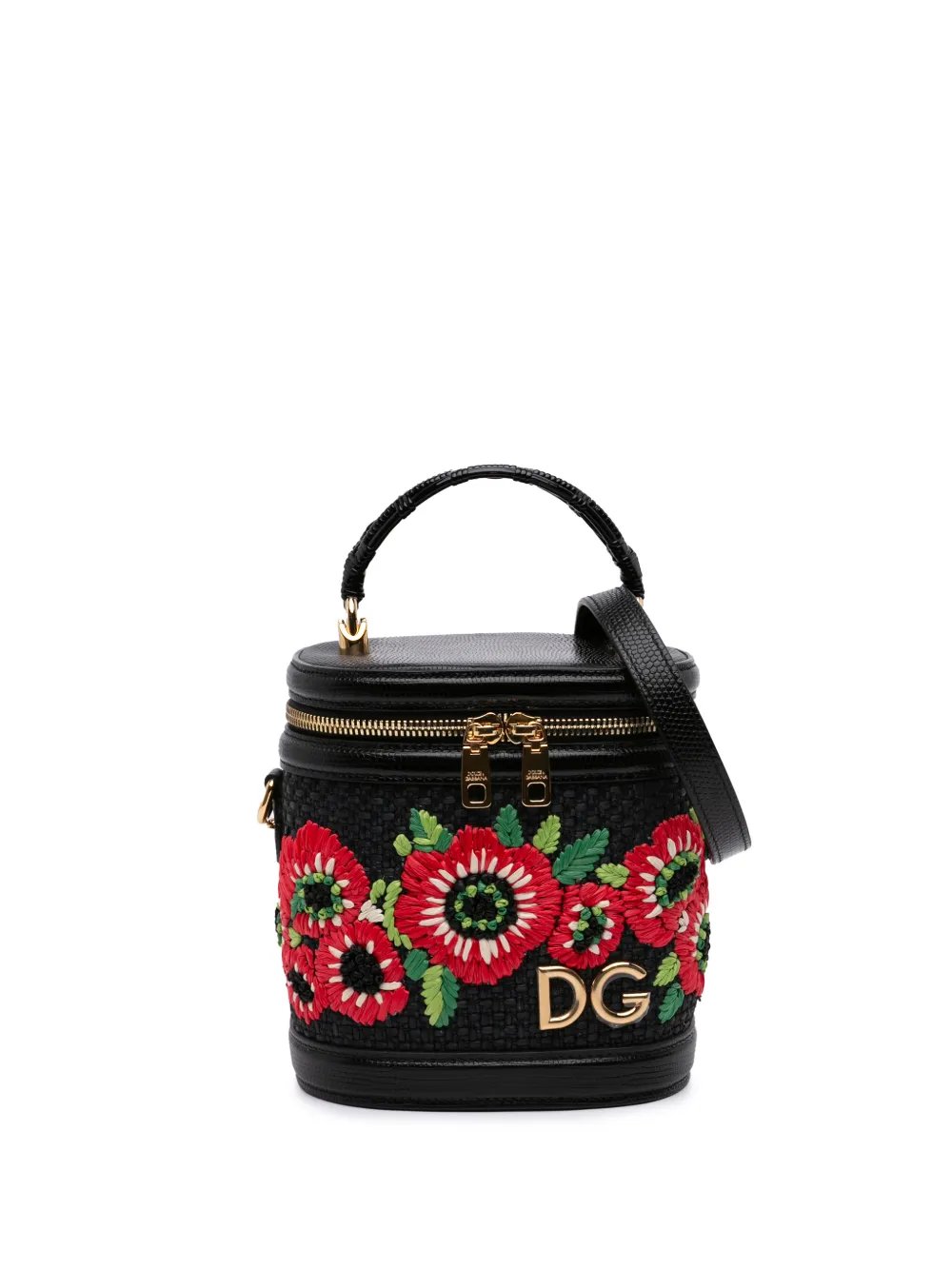 Dolce & Gabbana 2010-2026 Floral Embroidered Raffia and Lizard Embossed Calfskin DG Girls Vanity Bag satchel