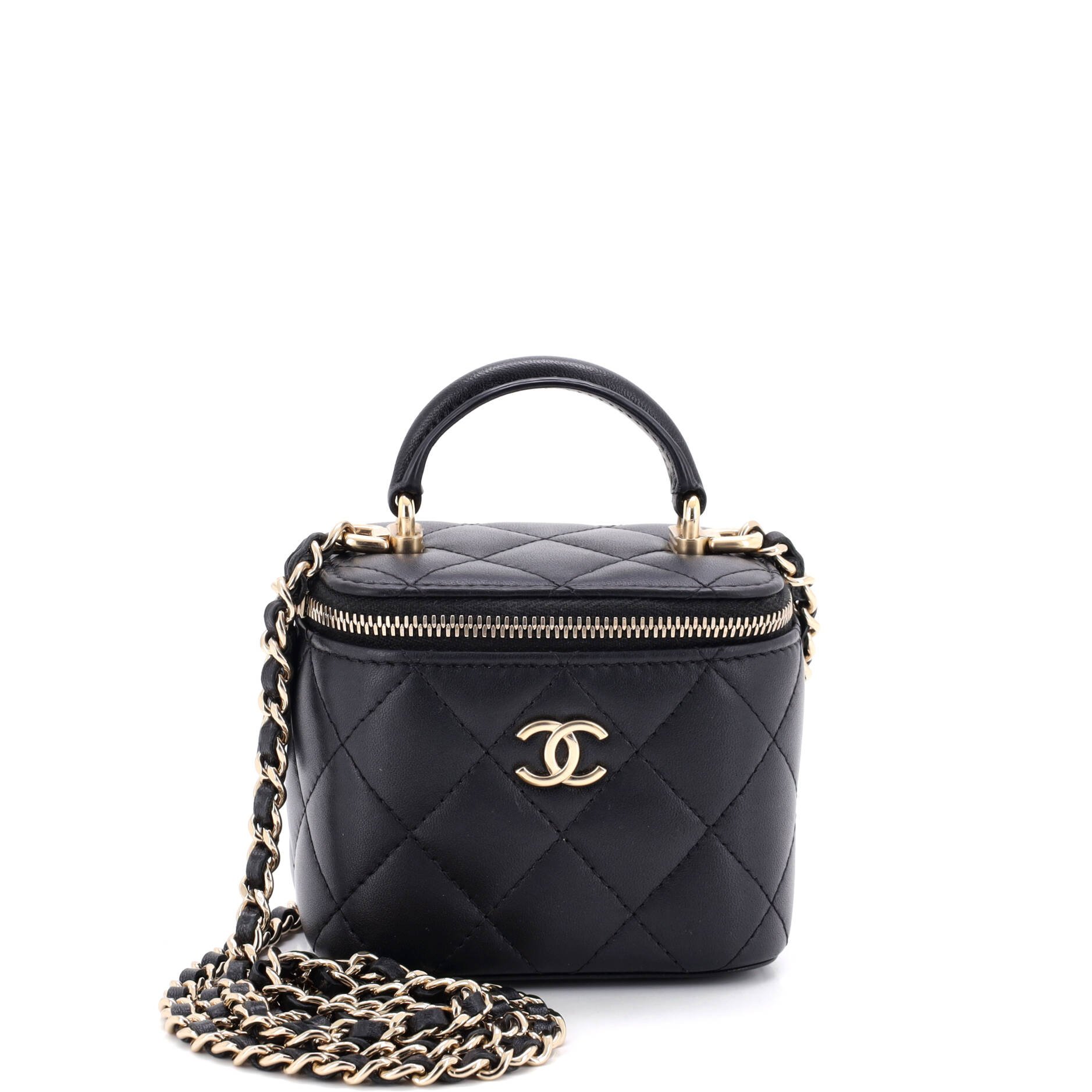 Classic Top Handle Vanity Case with Chain Quilted Lambskin Mini