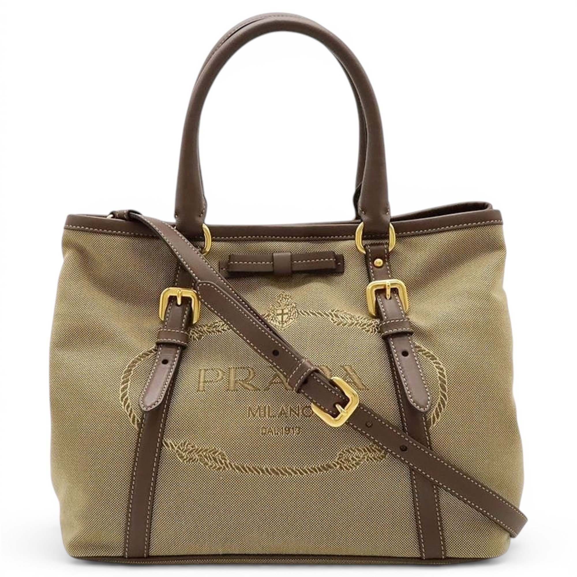 Ribbon leather tote