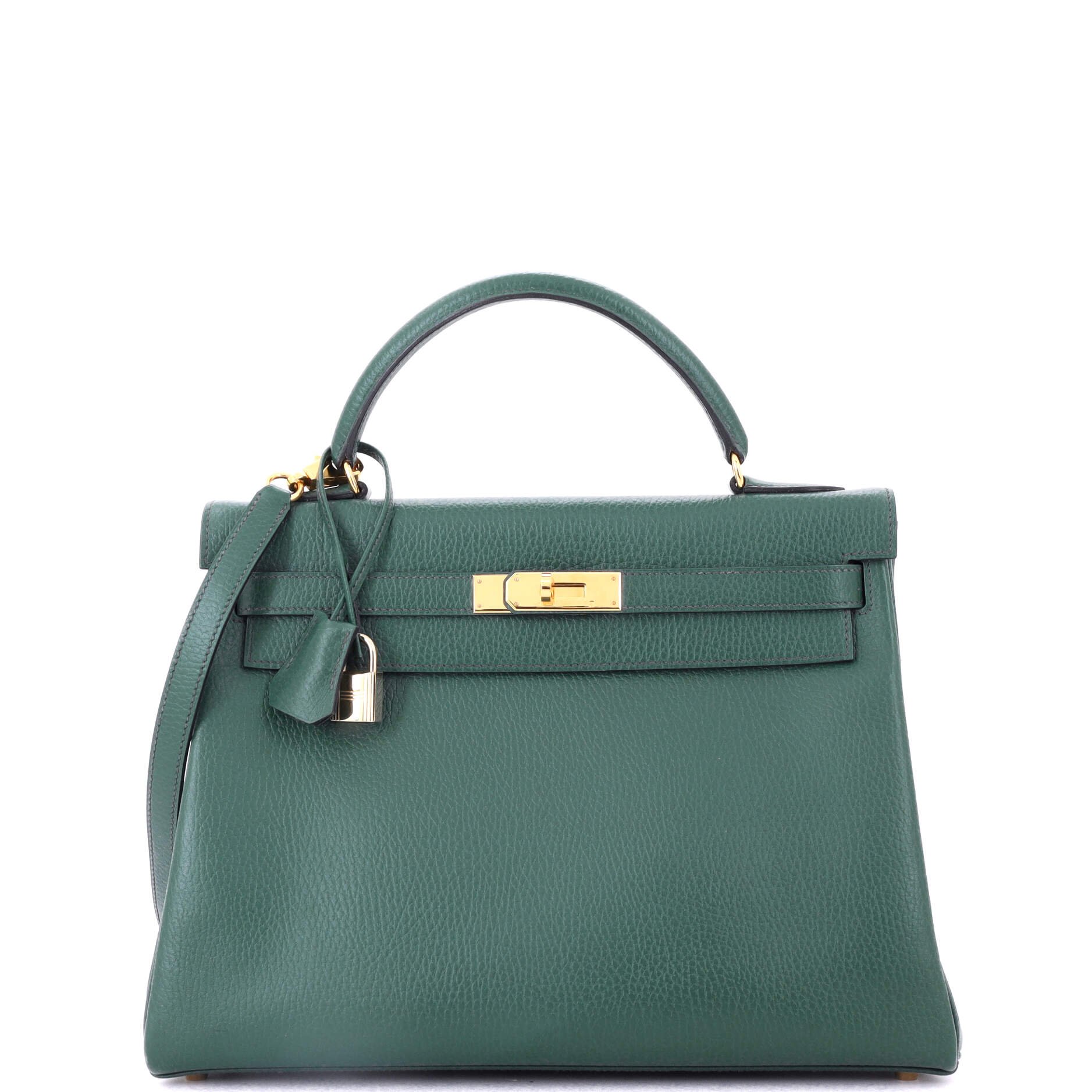 Hermes Kelly Handbag Vert Ardennes with Gold Hardware 32