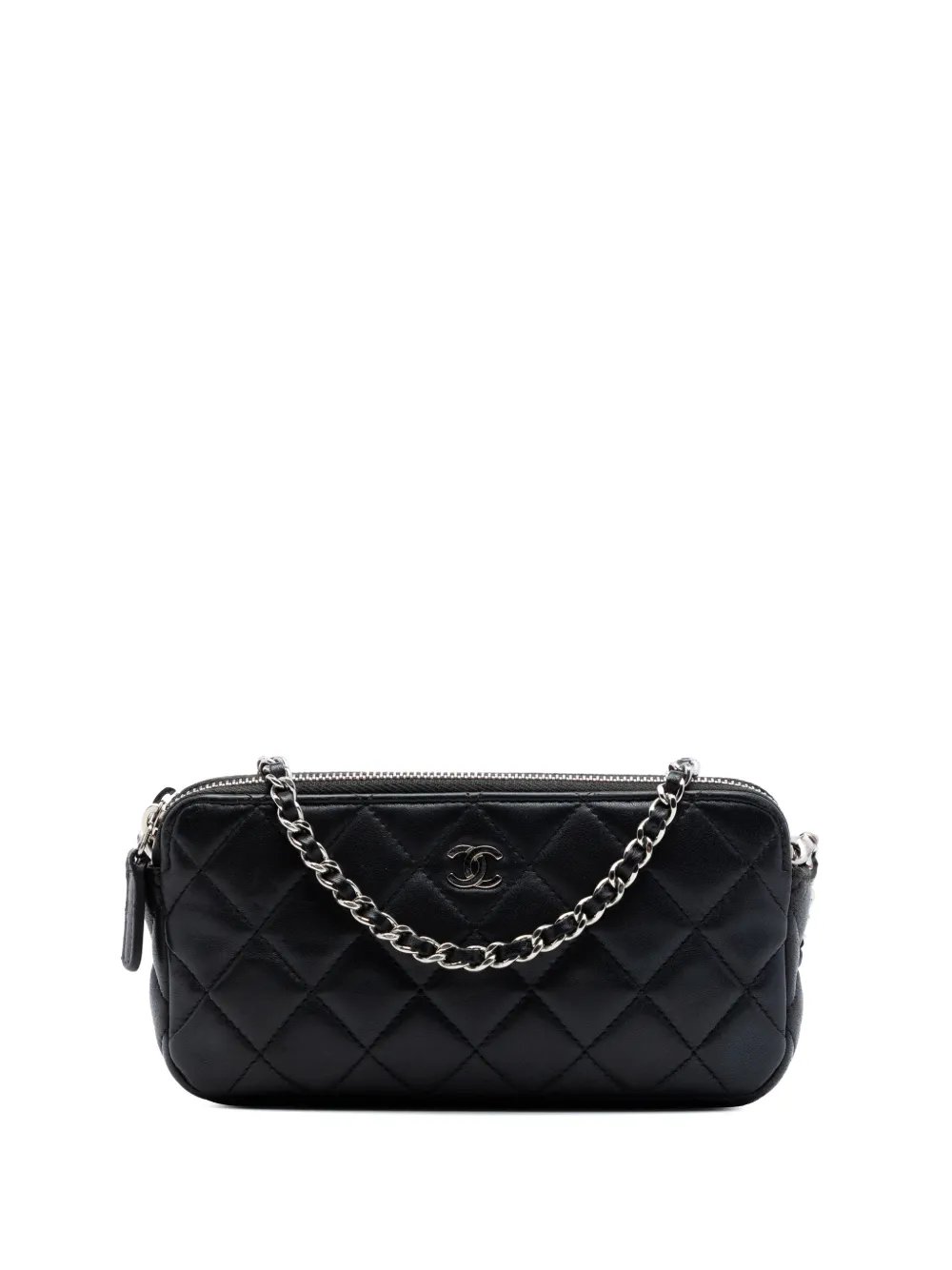 2016-2017 CC Quilted Lambskin Double Zip Clutch With Chain crossbody bag