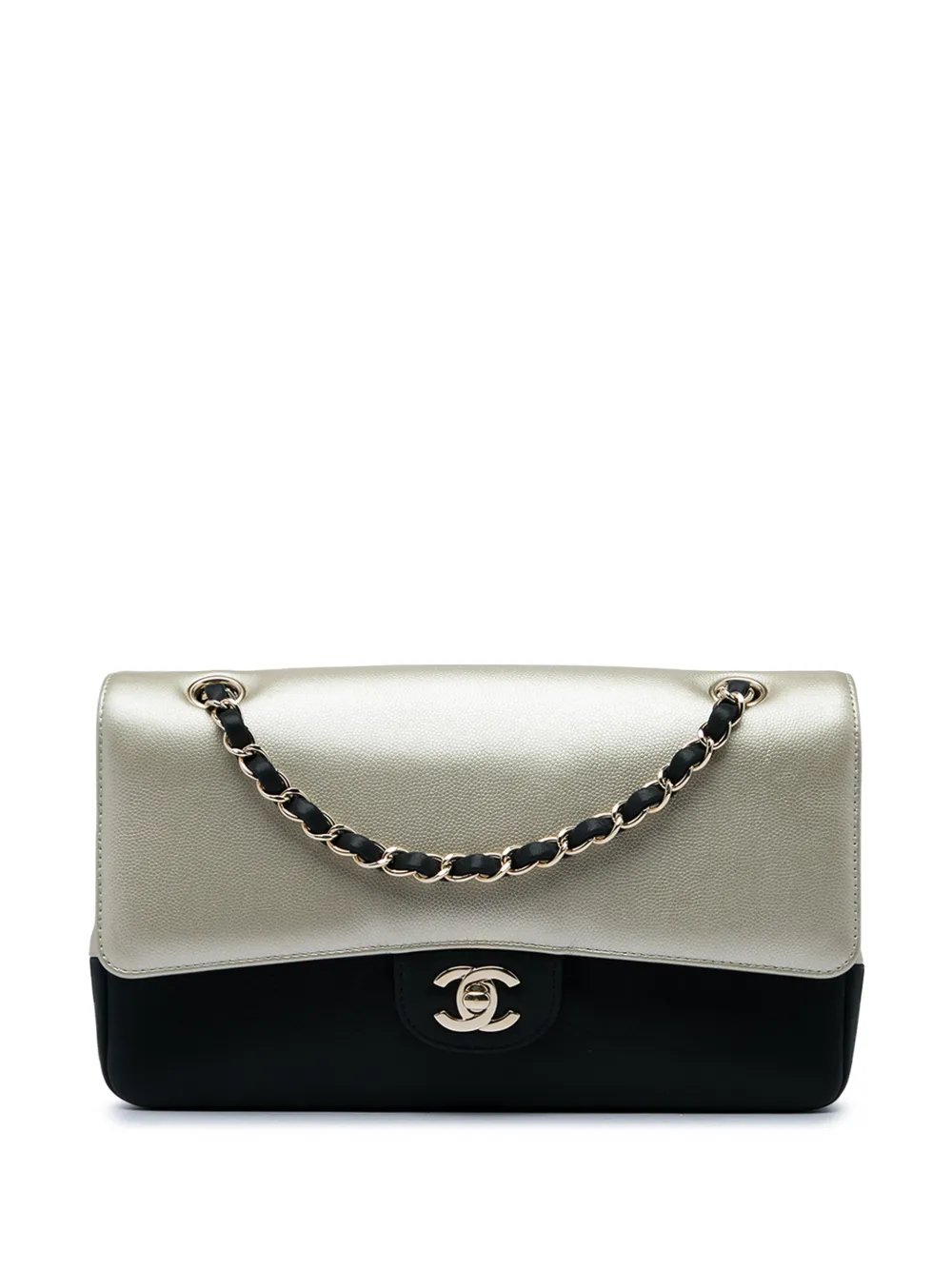 2016-2017 Medium Classic Bicolor Caviar and Iridescent Calfskin Double Flap shoulder bag