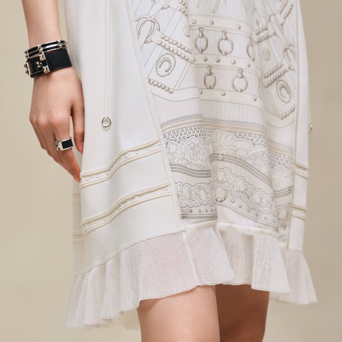Gris Perle "Aux Champs En Fleurs Raye" Short-sleeve Dress