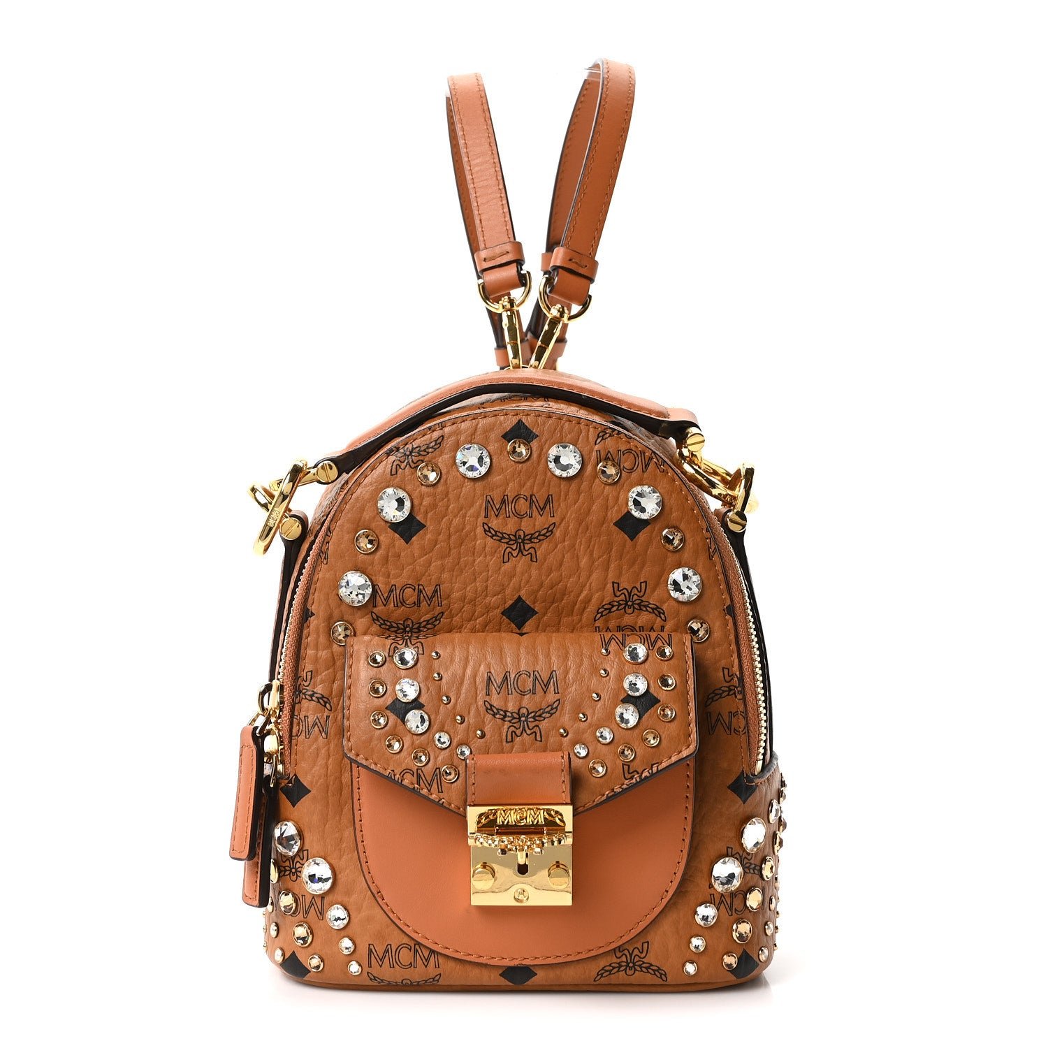 MCM Vistetos Crystal X-Mini Patricia Backpack Cognac
