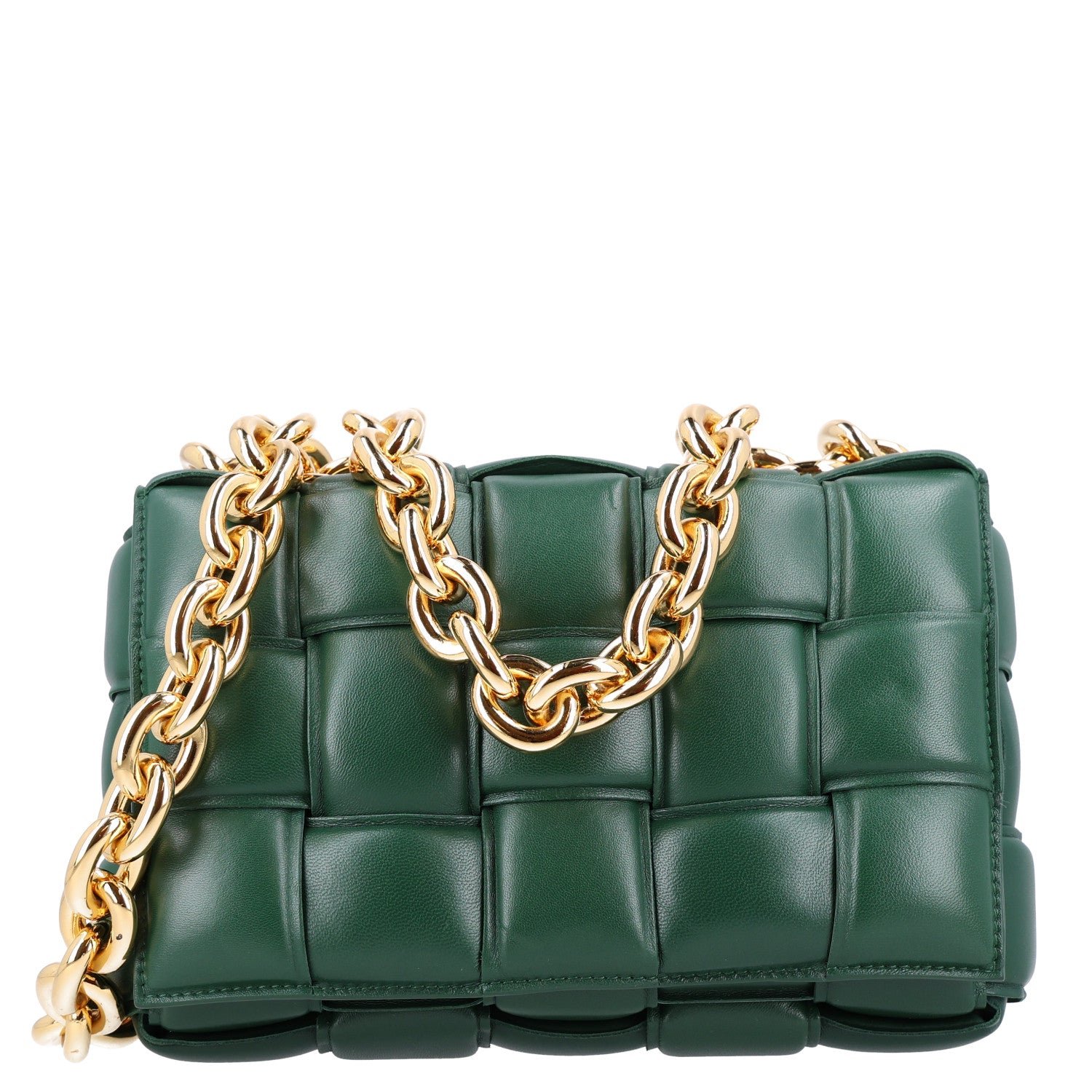 Bottega Veneta Bottega Veneta Lambskin Maxi Intreccio Padded Chain Cassette Crossbody Bag Raintree