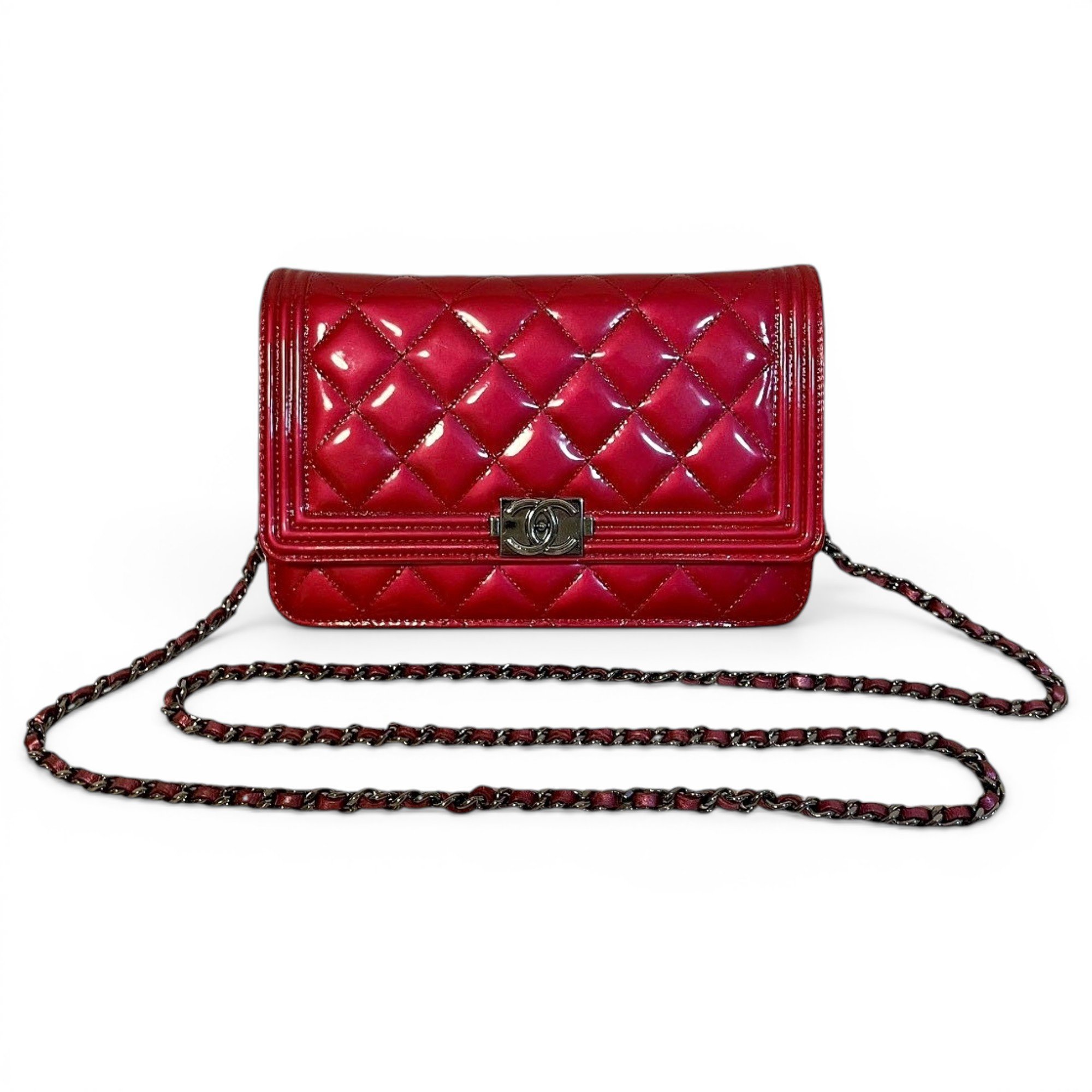 Wallet On Chain Boy Half Flap patent leather crossbody bag
