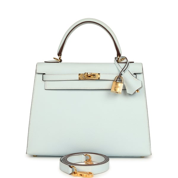 Pre-owned Hermes Kelly Sellier 25 Bleu Brume Epsom Gold Hardware