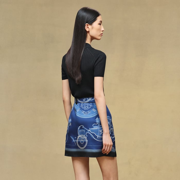 Bleu Lagune "Ex-libris a Main Levee" Buttoned Skirt