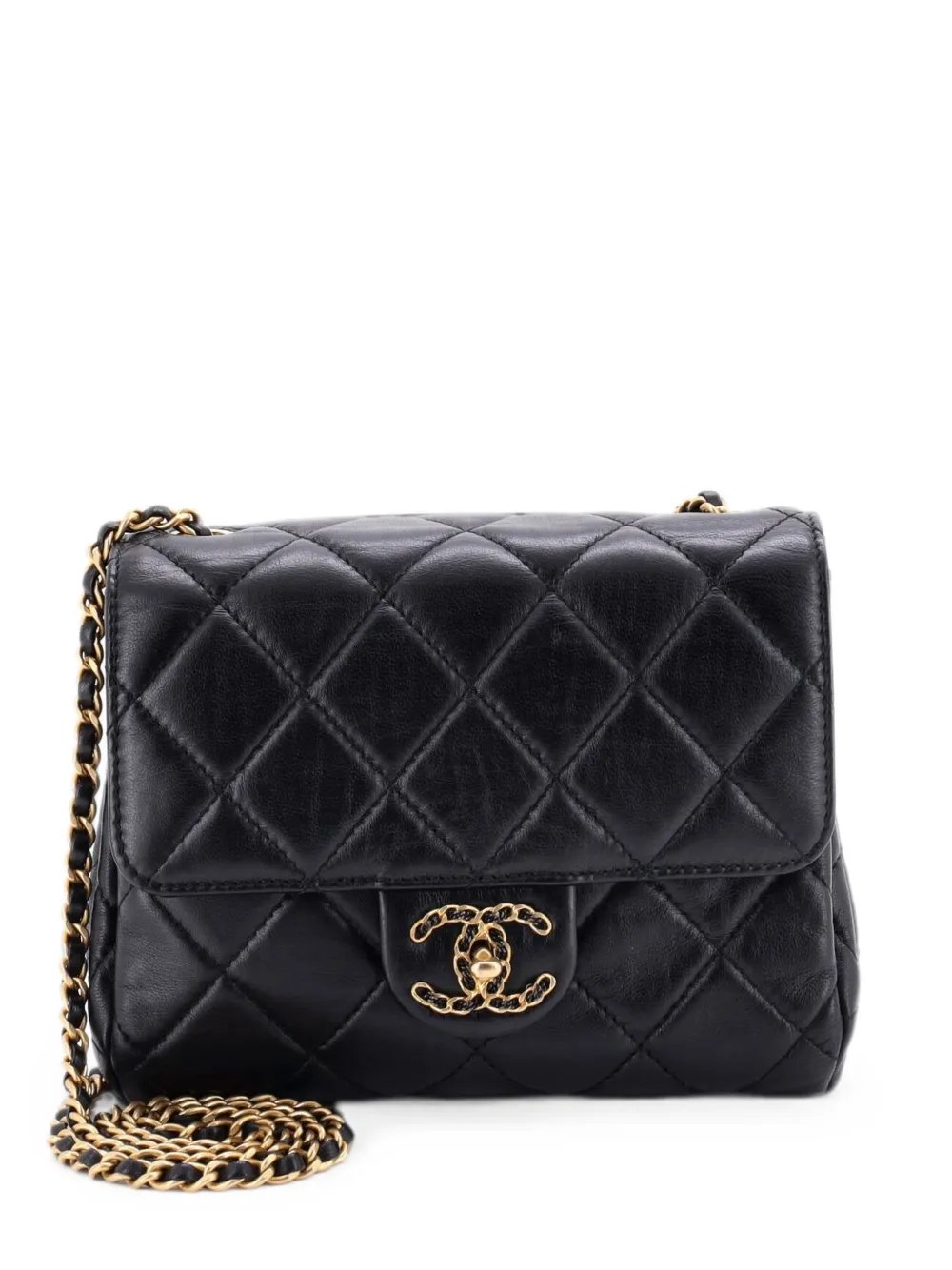 Chain Woven CC Square Accordion Flap Bag Quilted Lambskin Mini shoulder bag