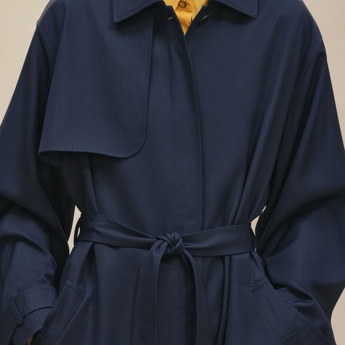 Bleu Encre Fluid Trench Coat