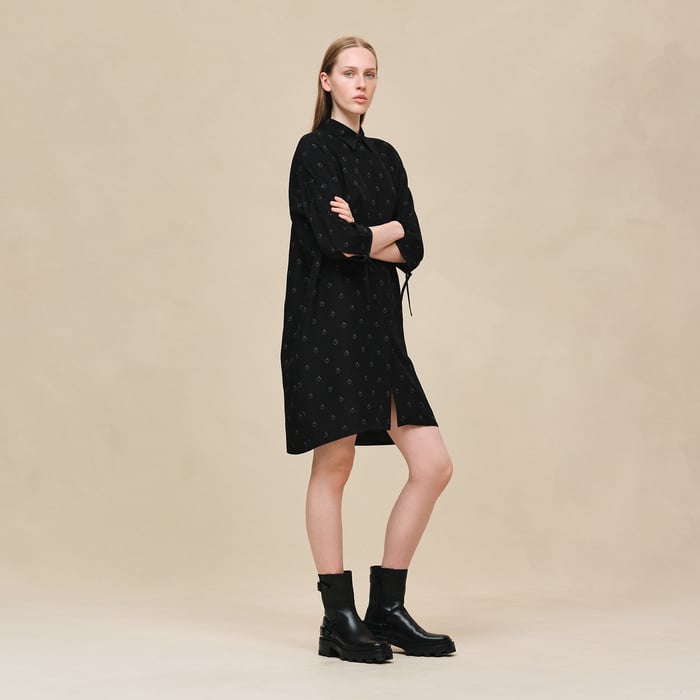 Noir "Aux Champs En Fleurs" Wide Dress