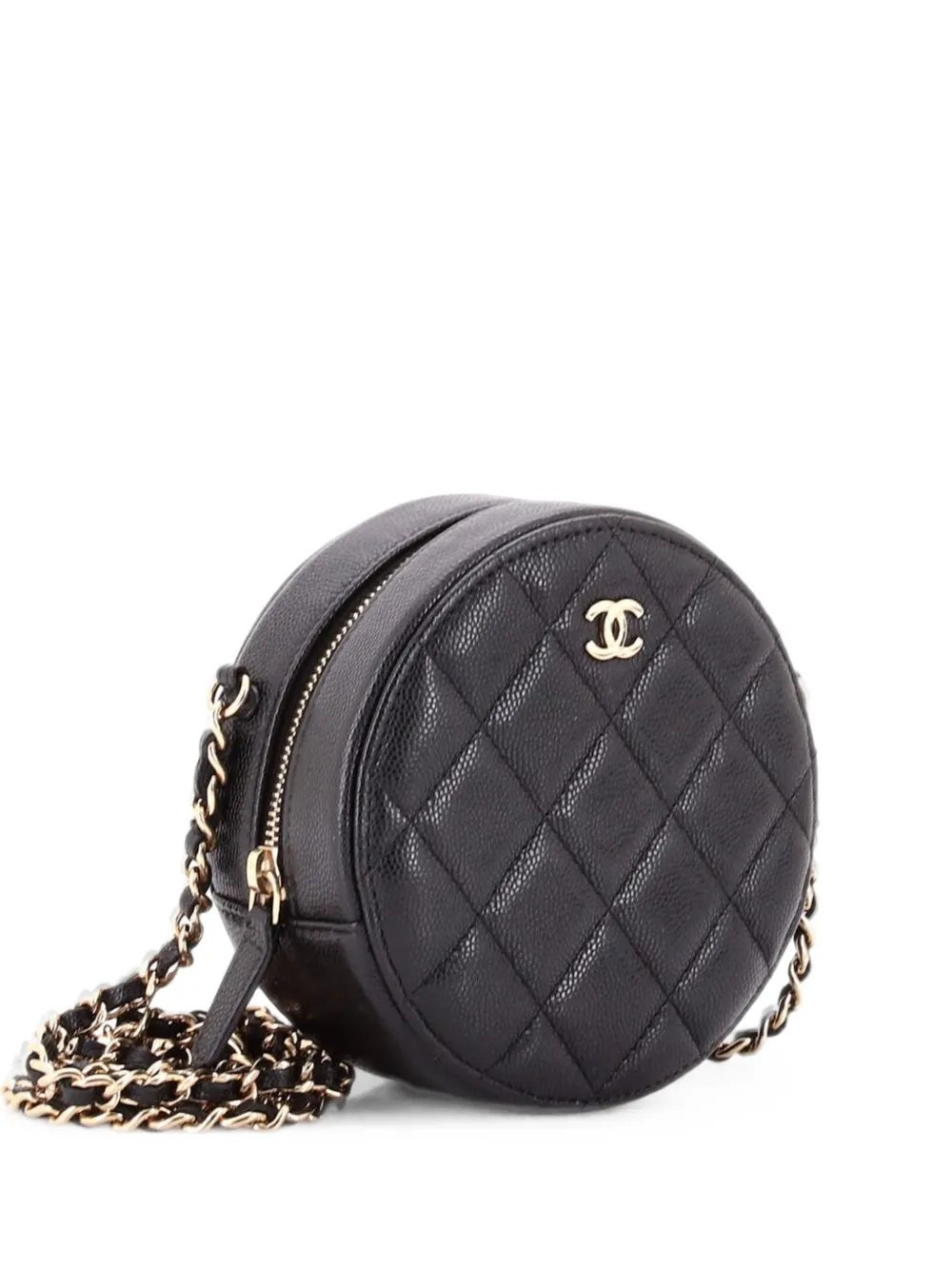 Round Clutch with Chain Quilted Caviar Mini crossbody bag