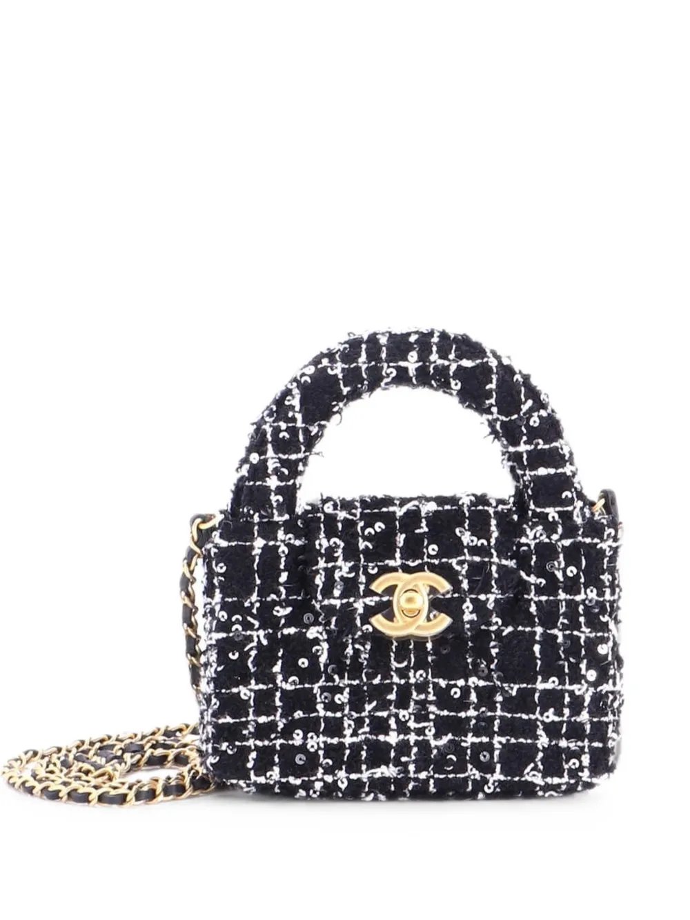 Kelly Top Handle Shopping Bag Quilted Tweed with Sequins Nano satchel
