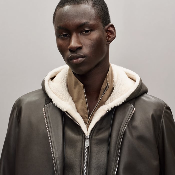 Kaki Hooded Rib-trim Jacket