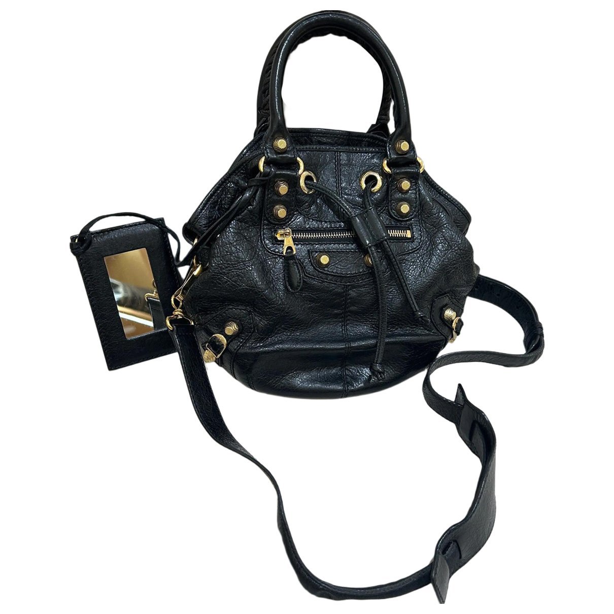 Pompon leather handbag