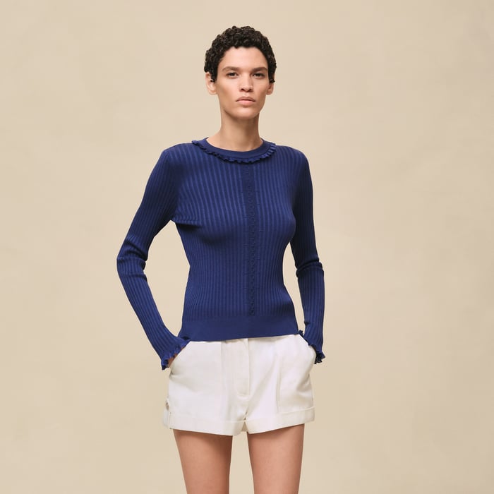 Bleu Lagune Pull Manches Longues