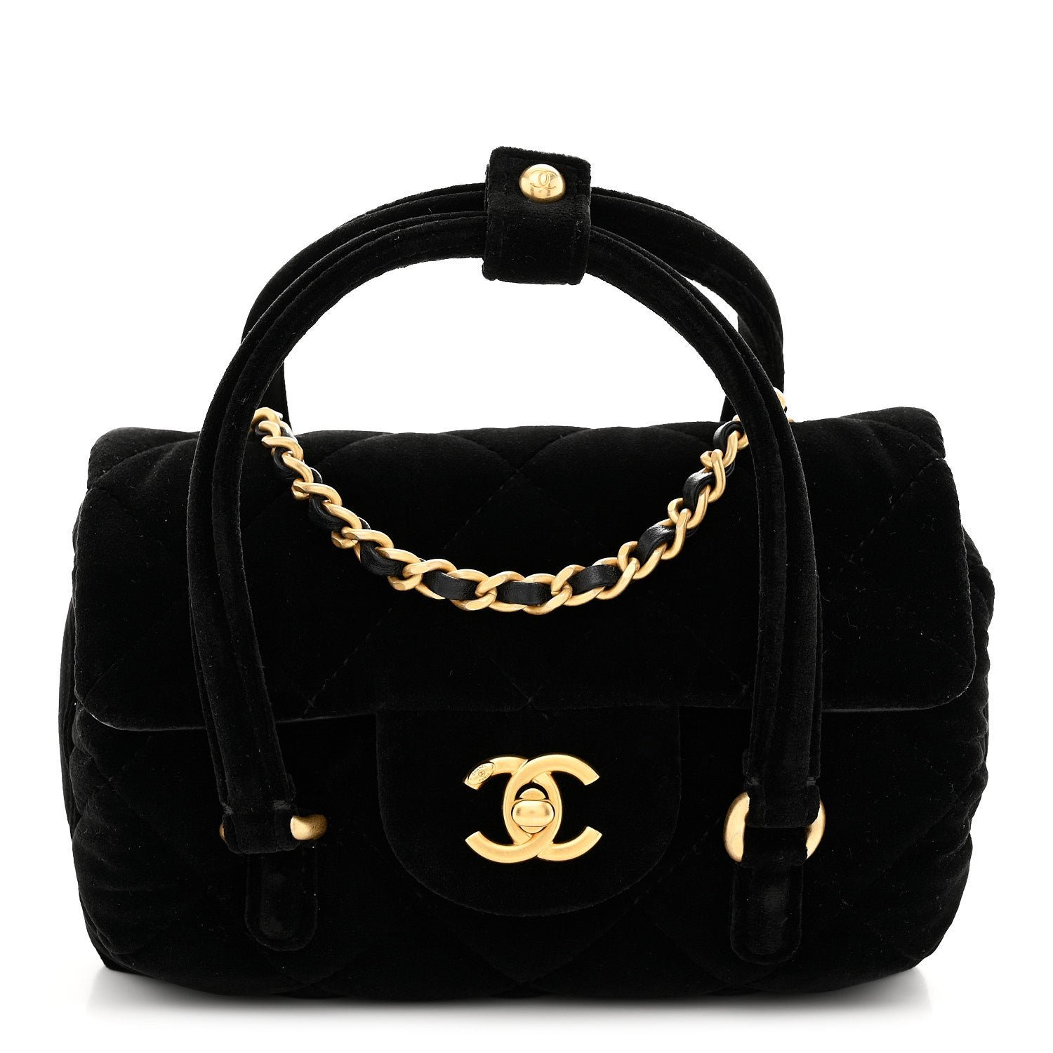Chanel Velvet Quilted Mini Top Handle Flap Black