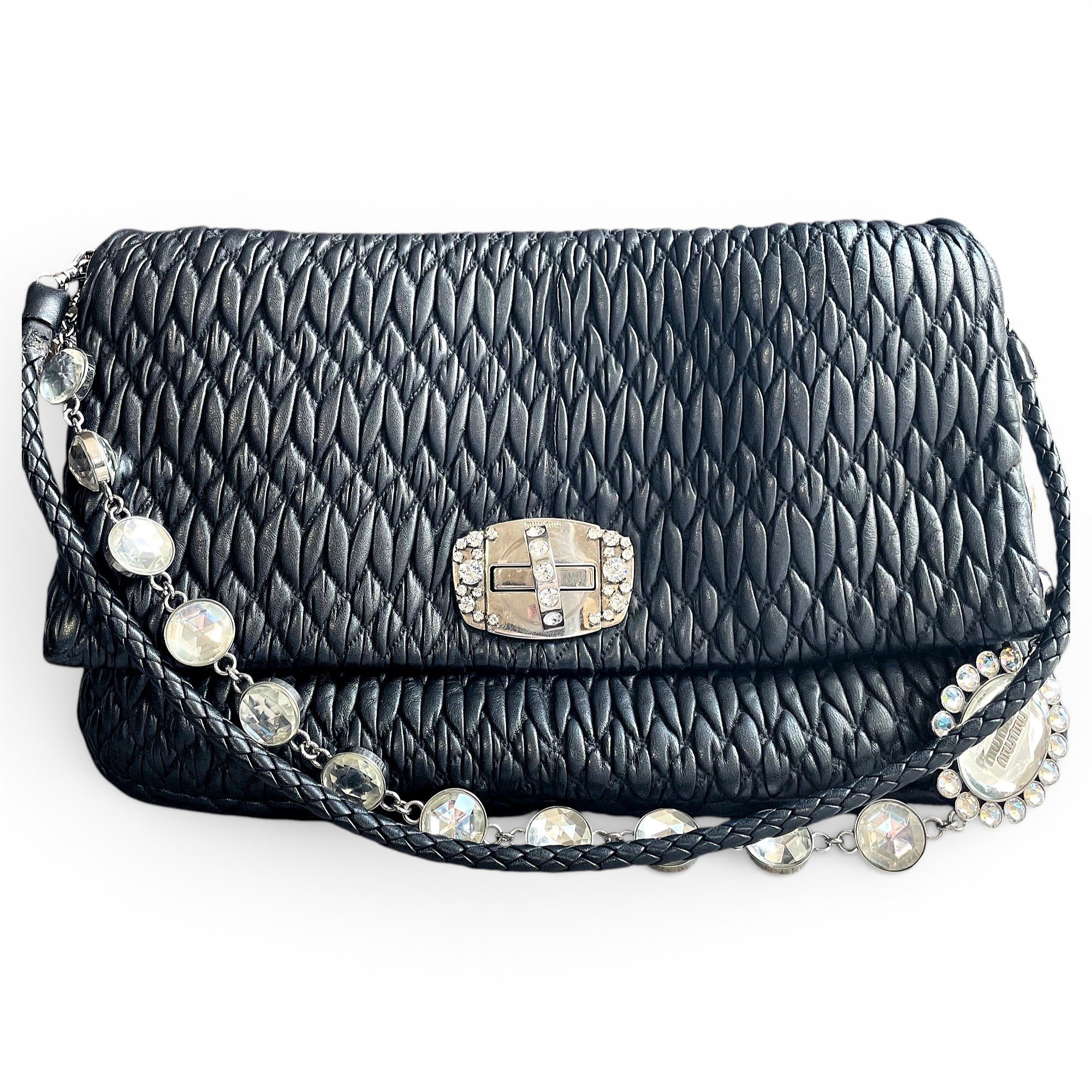 Miu Crystal leather handbag