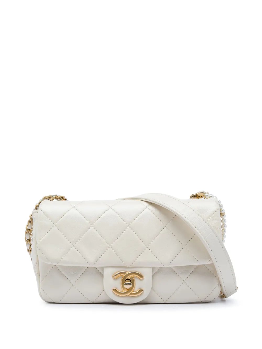 2020 Mini Quilted Calfskin Crystal Pearls Chain Flap crossbody bag