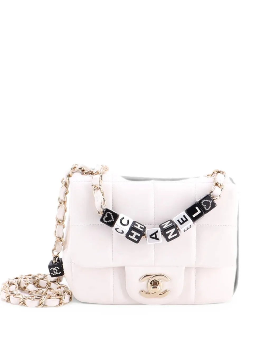 Monacoco Logo Blocks Square Flap Bag Quilted Lambskin with Resin Mini crossbody bag