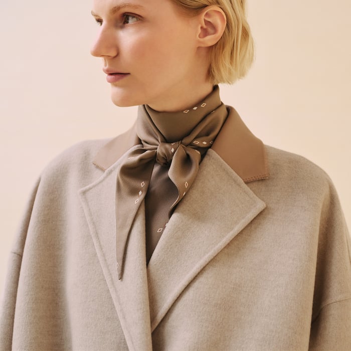 Beige Naturel Mixed Leather Wide Overcoat