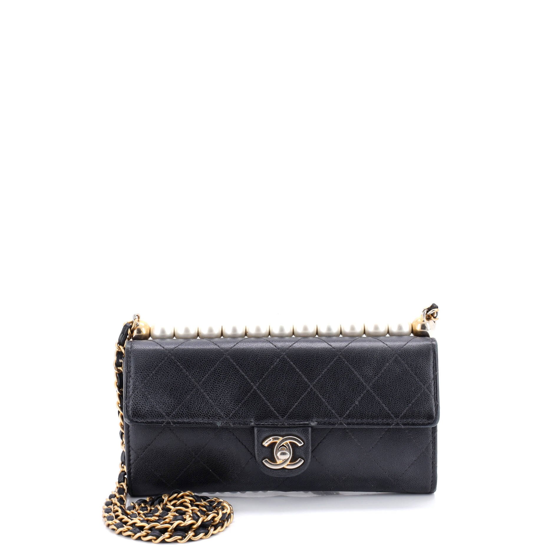 Chanel Chic Pearls Clutch with Chain Quilted Goatskin