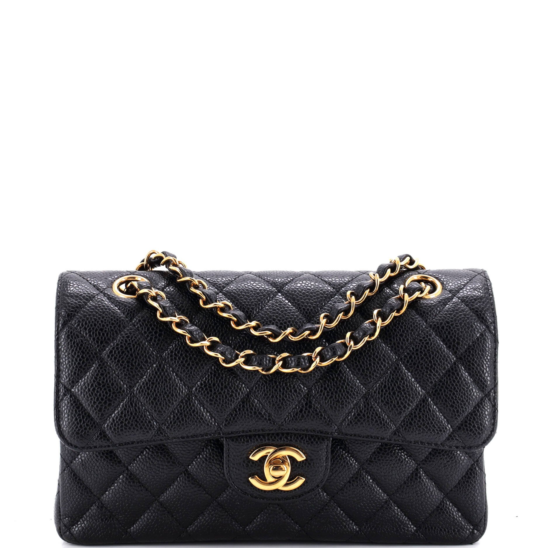 Classic Double Flap Bag Quilted Caviar Small