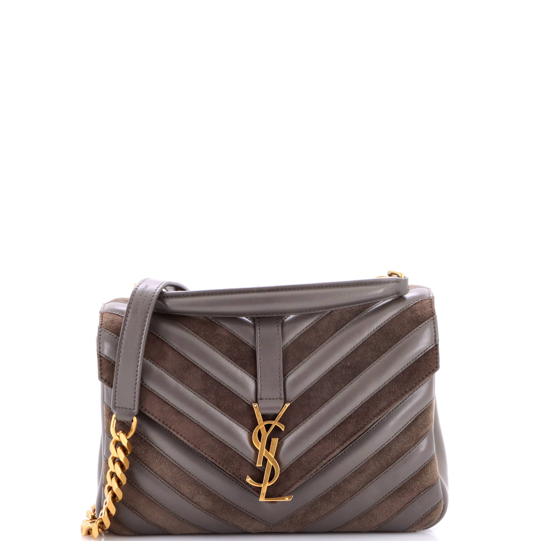 Classic Monogram College Bag Matelasse Chevron Leather and Suede Medium