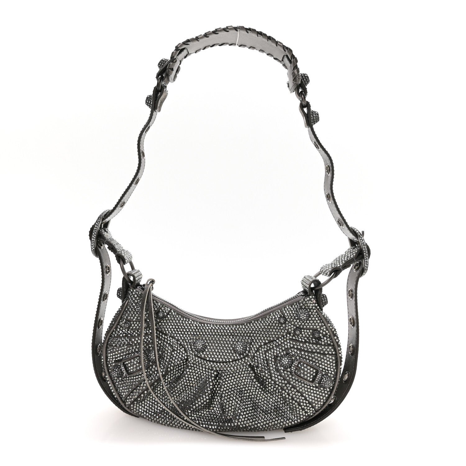 Balenciaga Rhinestone Encrusted Le Cagole Shoulder Bag XS Silver