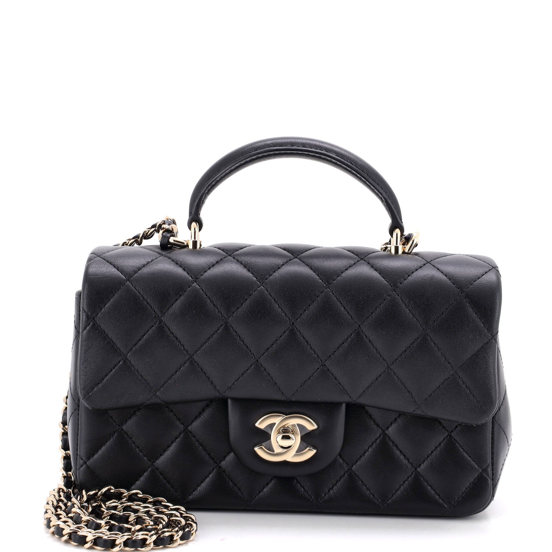 Classic Single Flap Top Handle Bag Quilted Lambskin Mini