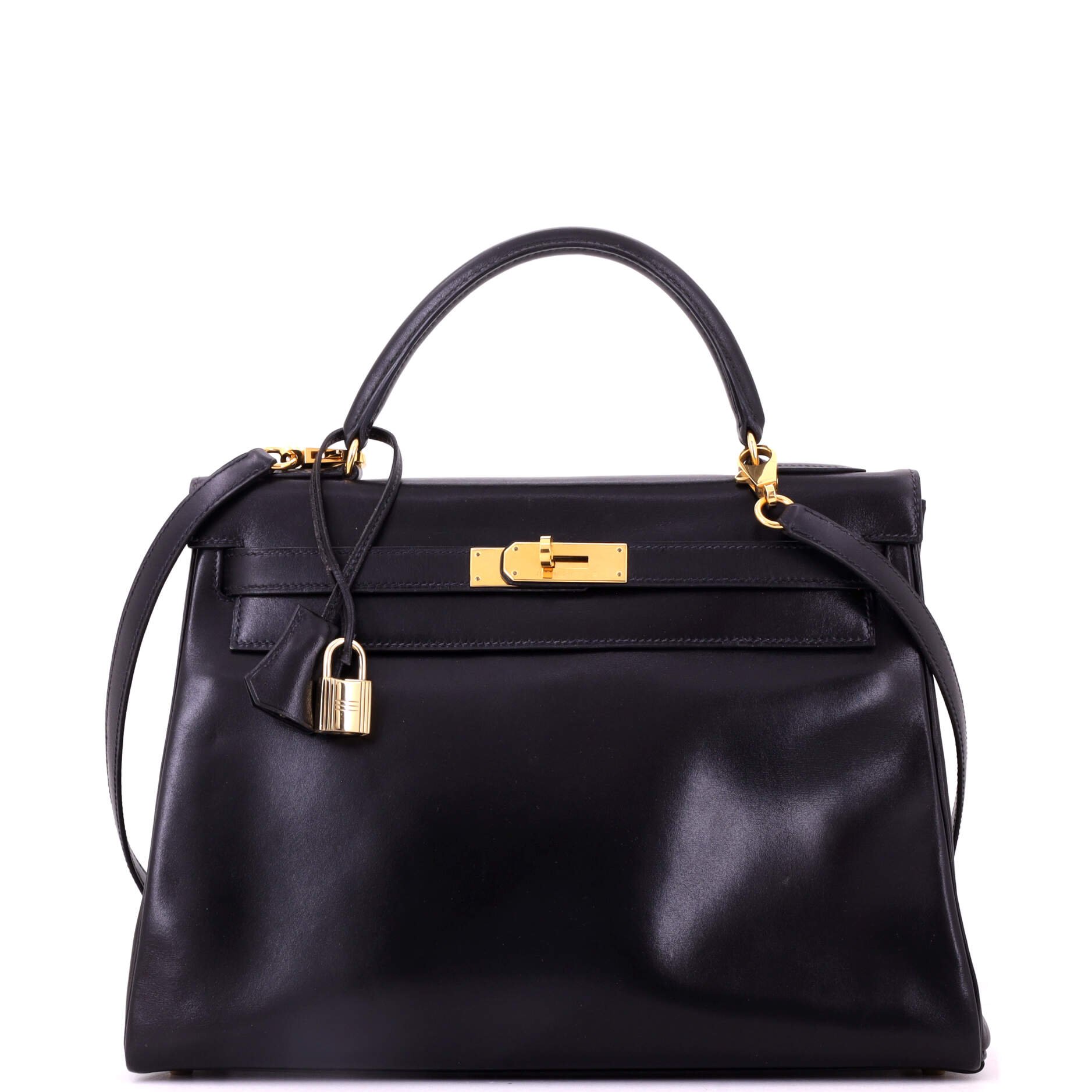 Kelly Handbag Noir Box Calf with Gold Hardware 32