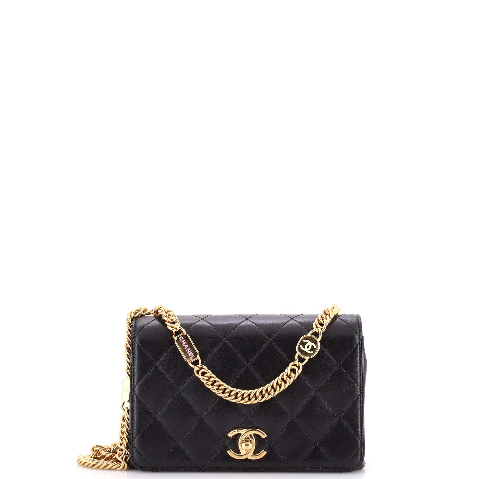 Logo Enamel Full Flap Bag Quilted Lambskin Mini