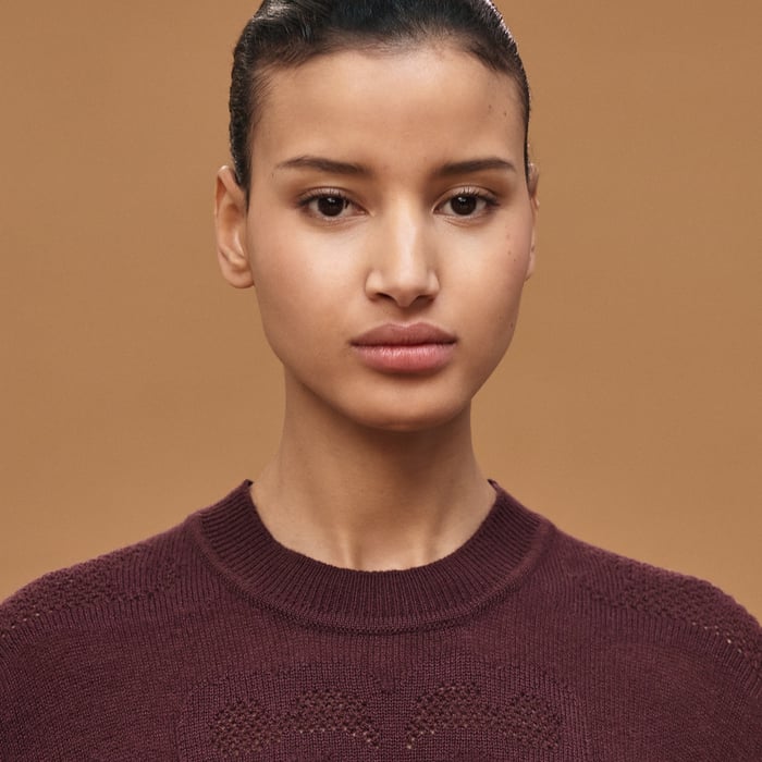 Rouge Bordeaux Cashmere "l'Enseigne Du Sellier" Long-sleeve Sweater