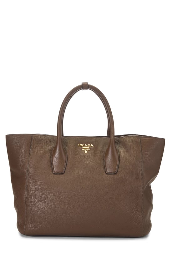 Brown Vitello Daino Convertible Open Tote Medium