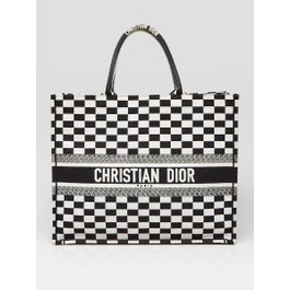 Christian Dior Black/White Check Canvas Large Book Tote Bag