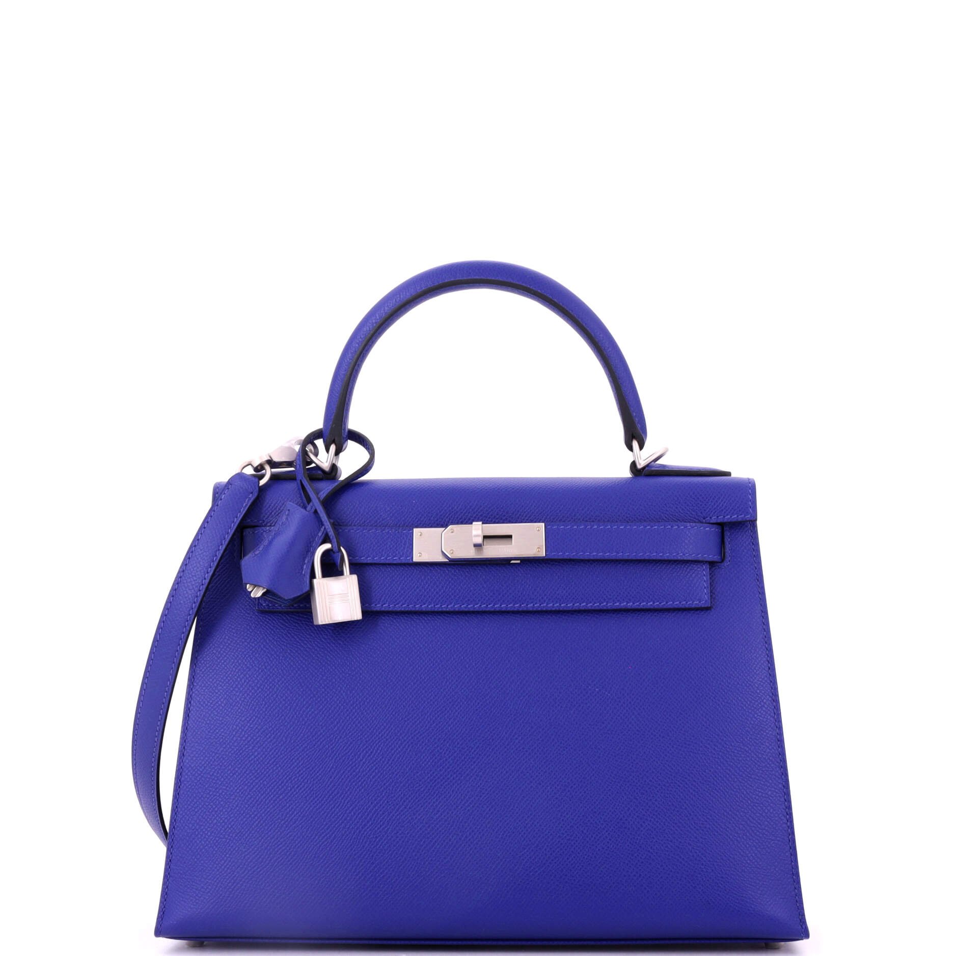 Hermes Kelly Handbag Bleu Electrique Epsom with Brushed Palladium Hardware 28