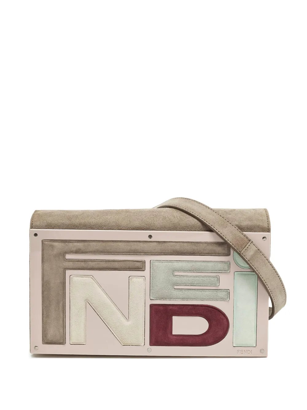 logo suede clutch bag