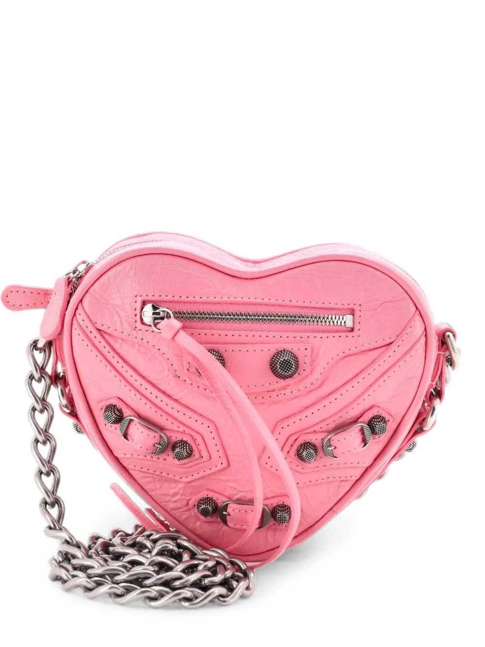 Le Cagole Giant Studs Heart Chain Bag Leather Mini crossbody bag