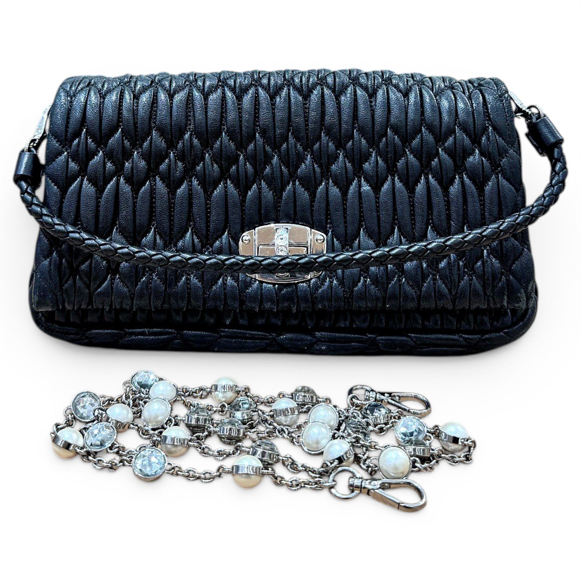 Miu Crystal leather handbag