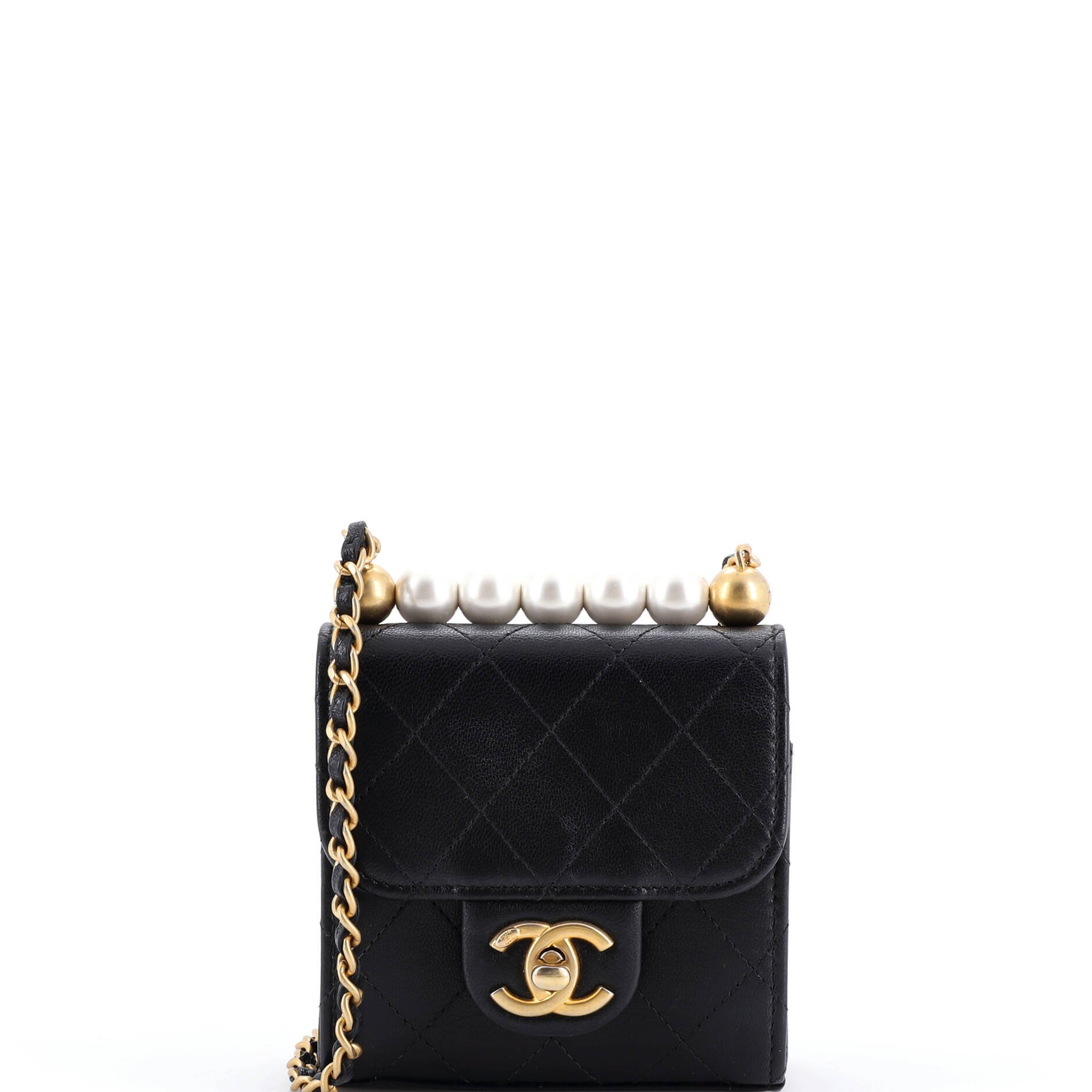 Chanel Chic Pearls Flap Clutch with Chain Quilted Goatskin Mini