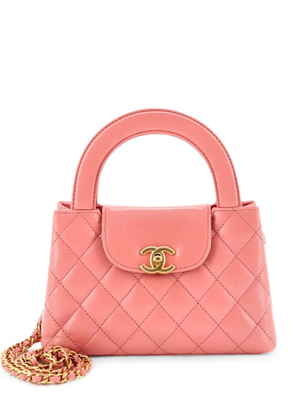Kelly Top Handle Shopping Bag Quilted Shiny Aged Calfskin Mini satchel