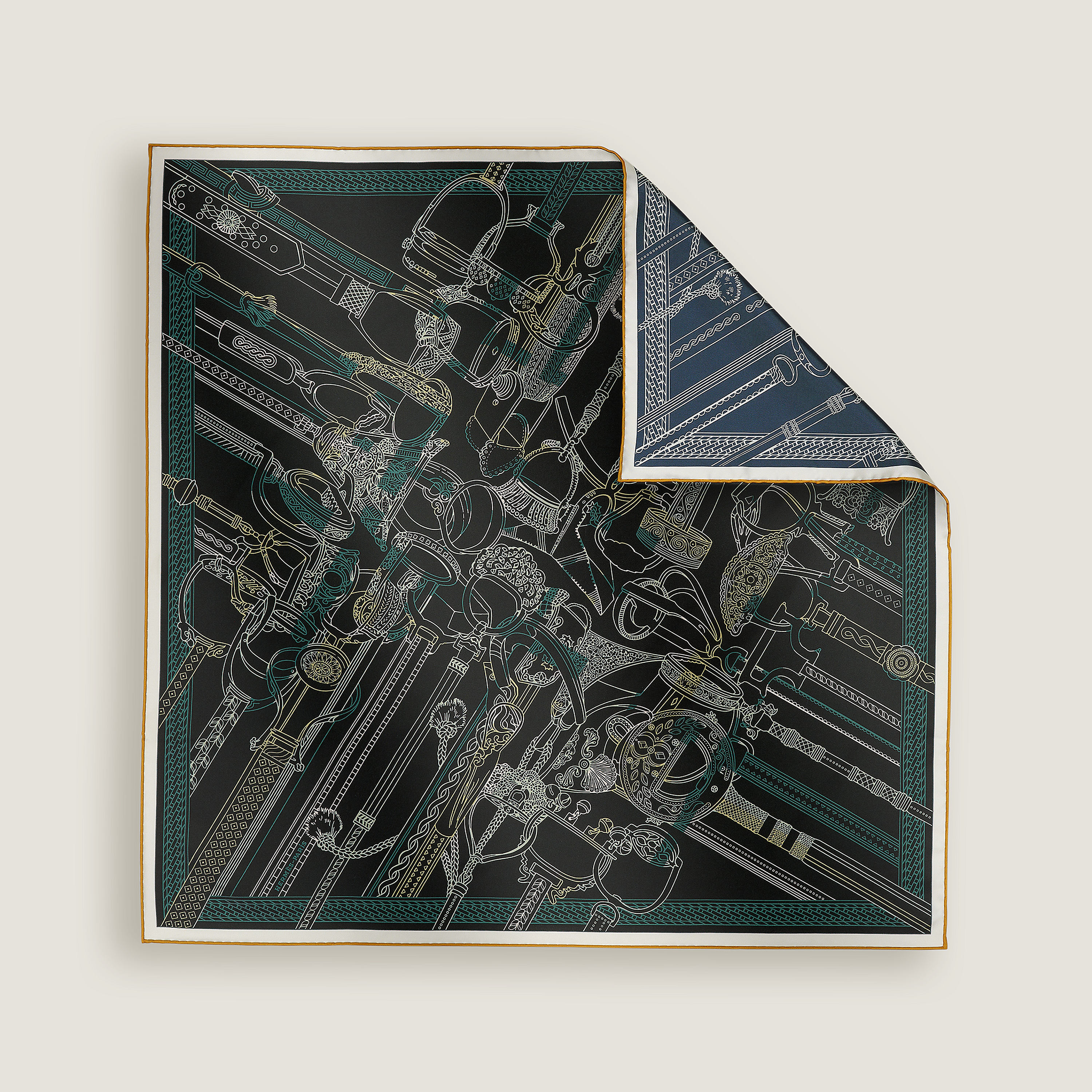 Hermès Concours d'Etriers Remix double face scarf 70 Noir/Vert