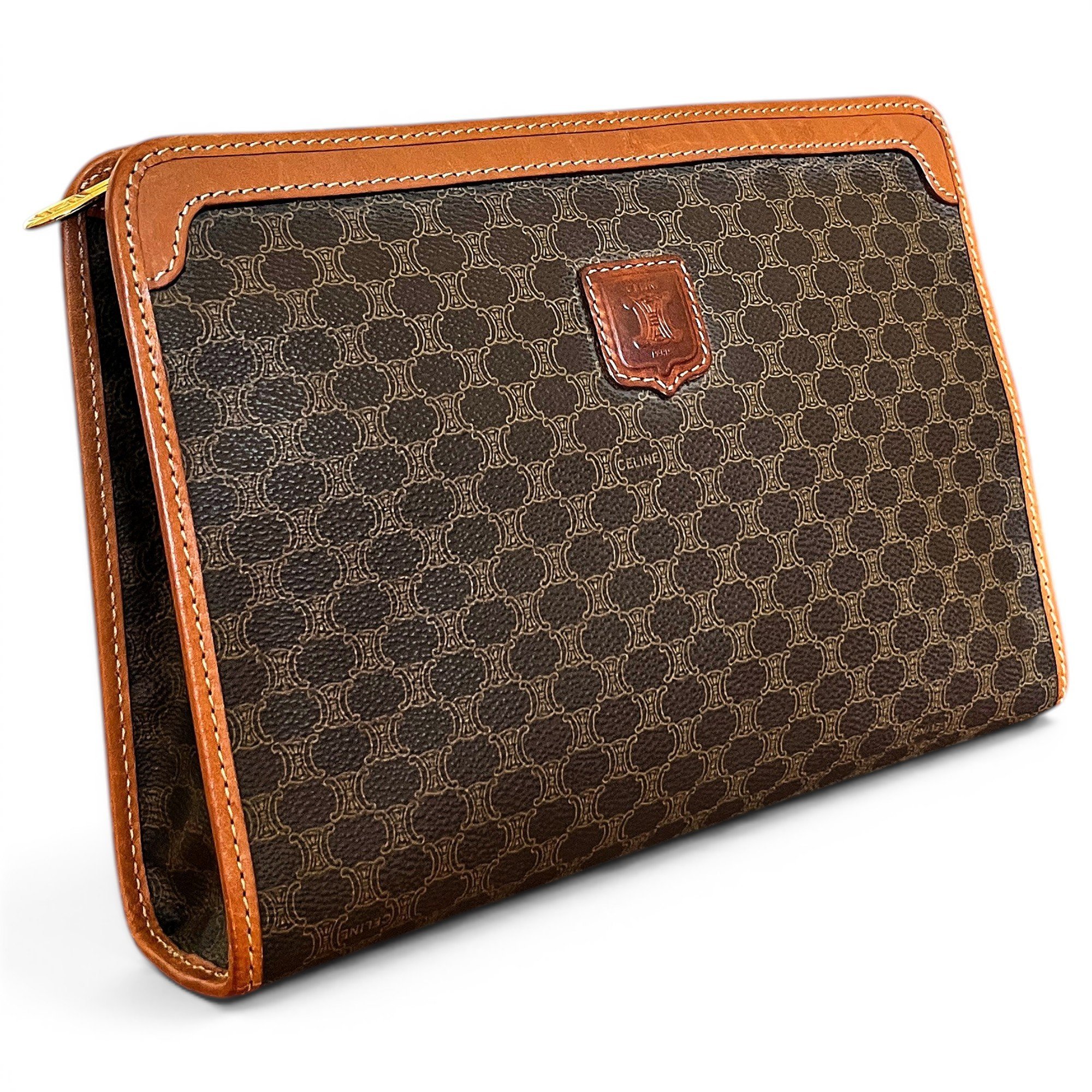 Triomphe Vintage leather clutch bag
