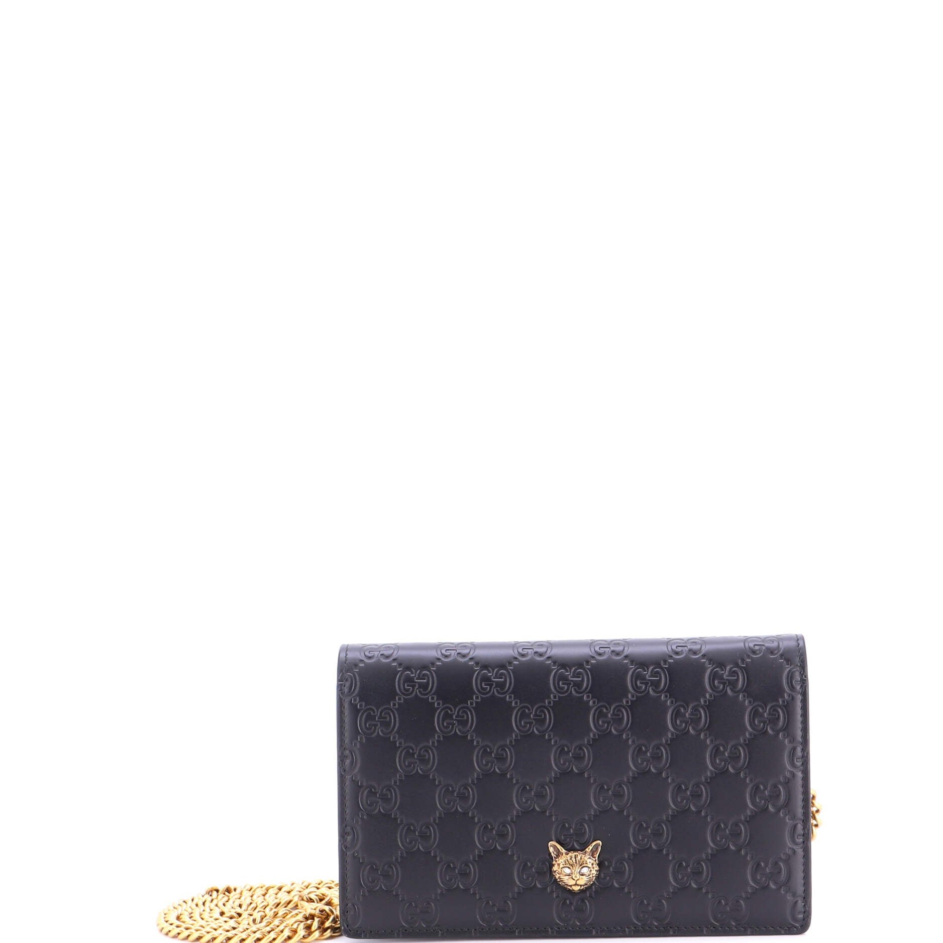 Crystal Cat Wallet on Chain Guccissima Leather