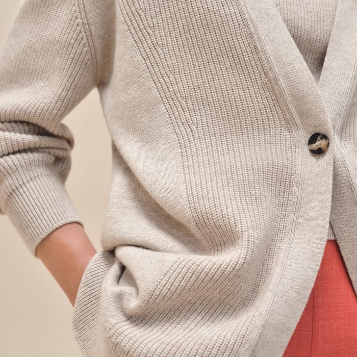 Beige Naturel Cashmere Mid-length Cardigan