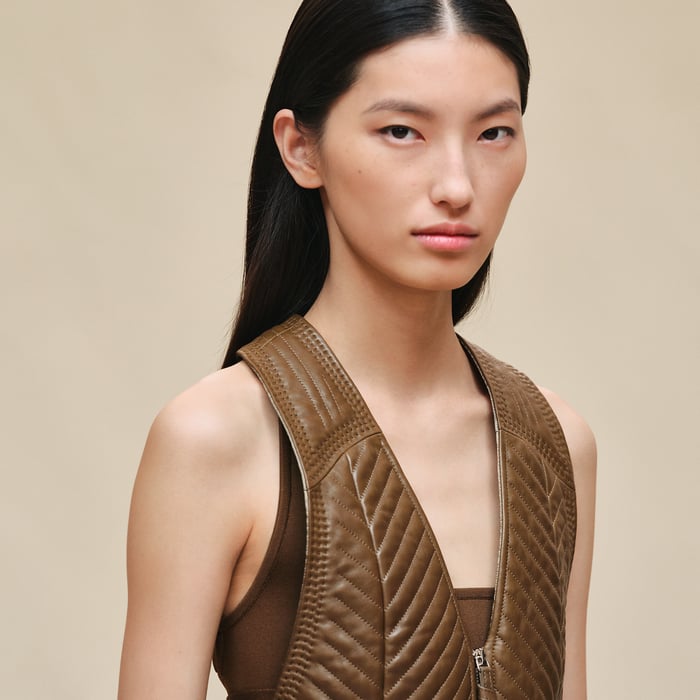Marron Muschio Quilted Cargo Vest