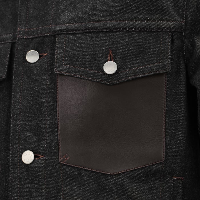 Noir Straight Cut Jacket With Leather Detail