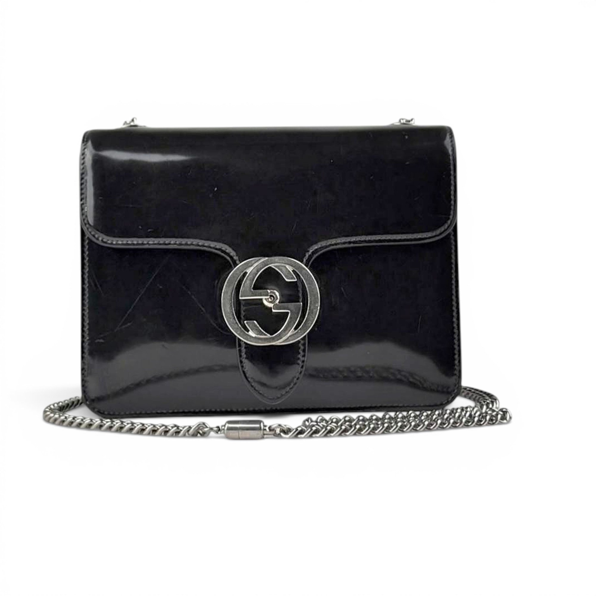 Interlocking patent leather crossbody bag